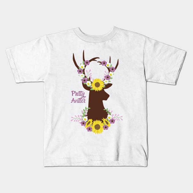 Pretty Antler - Deer Sunflower Kids T-Shirt by Animal Specials